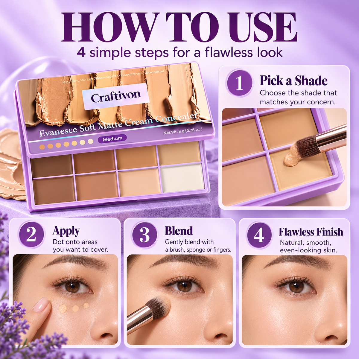 ❤️8-Color Full Coverage Concealer Palette – Waterproof & Matte Finish