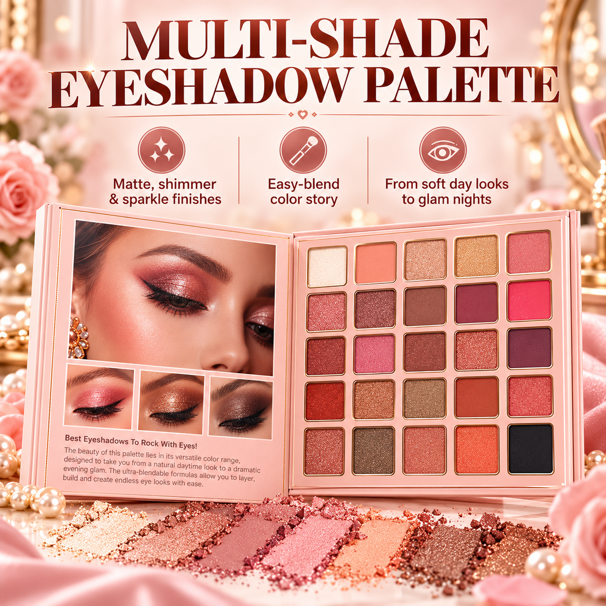 ✨All-in-One Makeup Palette Book – Eyeshadow, Blush, Highlighter & Lip Color Set
