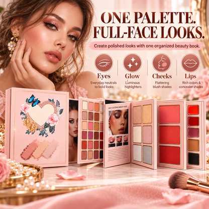 ✨All-in-One Makeup Palette Book – Eyeshadow, Blush, Highlighter & Lip Color Set