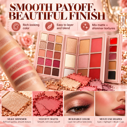 ✨All-in-One Makeup Palette Book – Eyeshadow, Blush, Highlighter & Lip Color Set