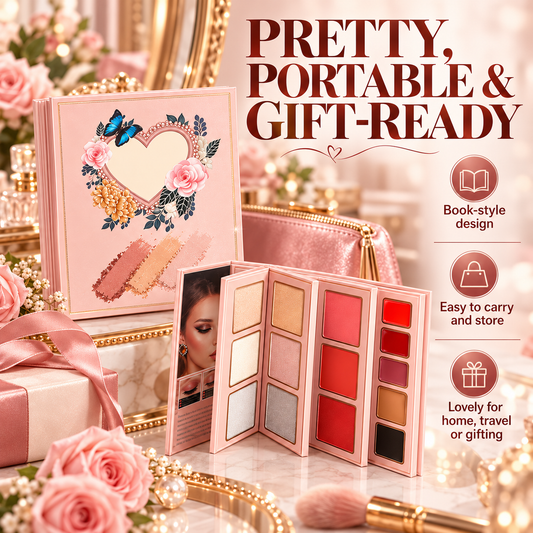 ✨All-in-One Makeup Palette Book – Eyeshadow, Blush, Highlighter & Lip Color Set