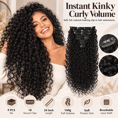 🔥24 inch Kinky Curly Clip In Hair Extensions 160g