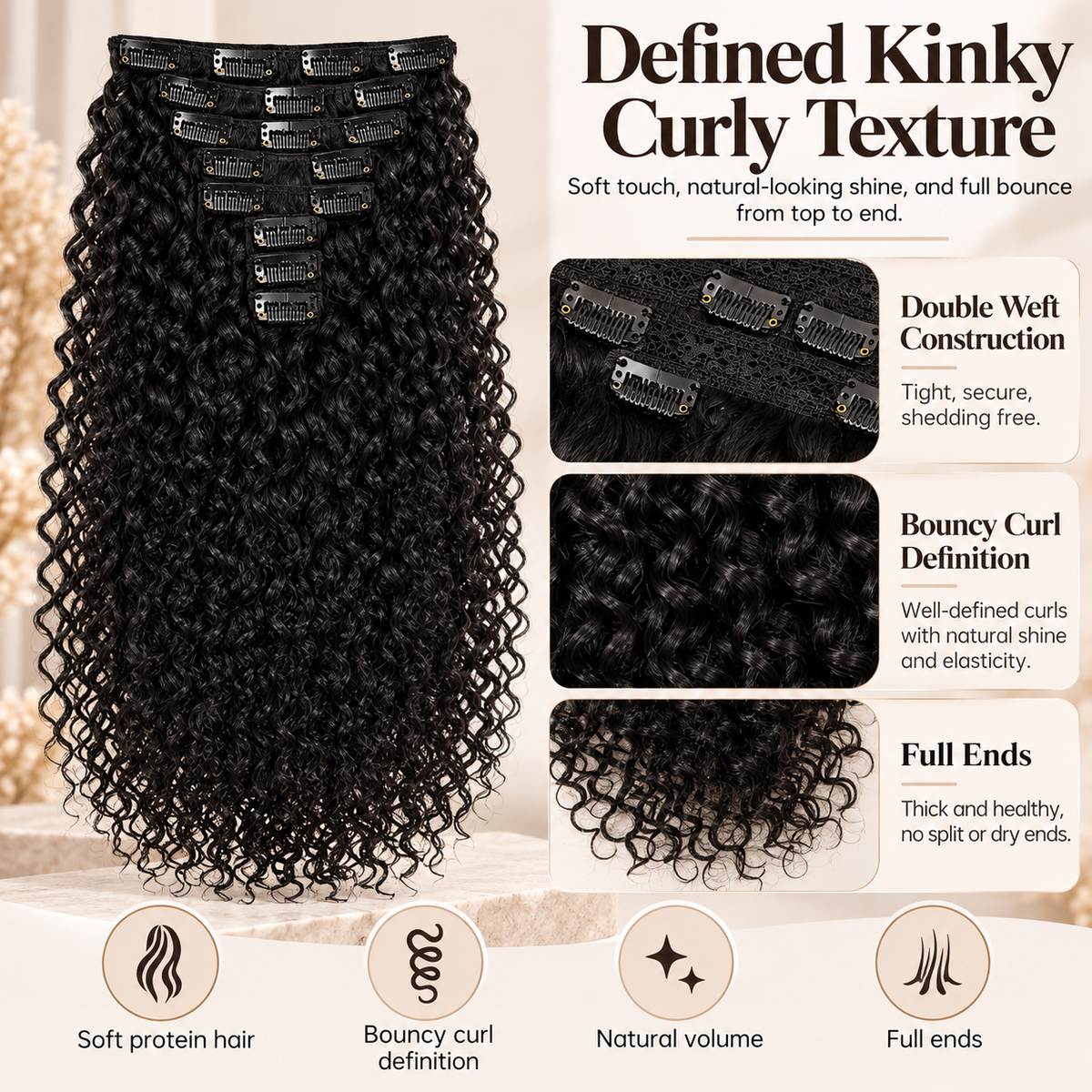 🔥24 inch Kinky Curly Clip In Hair Extensions 160g