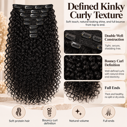 🔥24 inch Kinky Curly Clip In Hair Extensions 160g