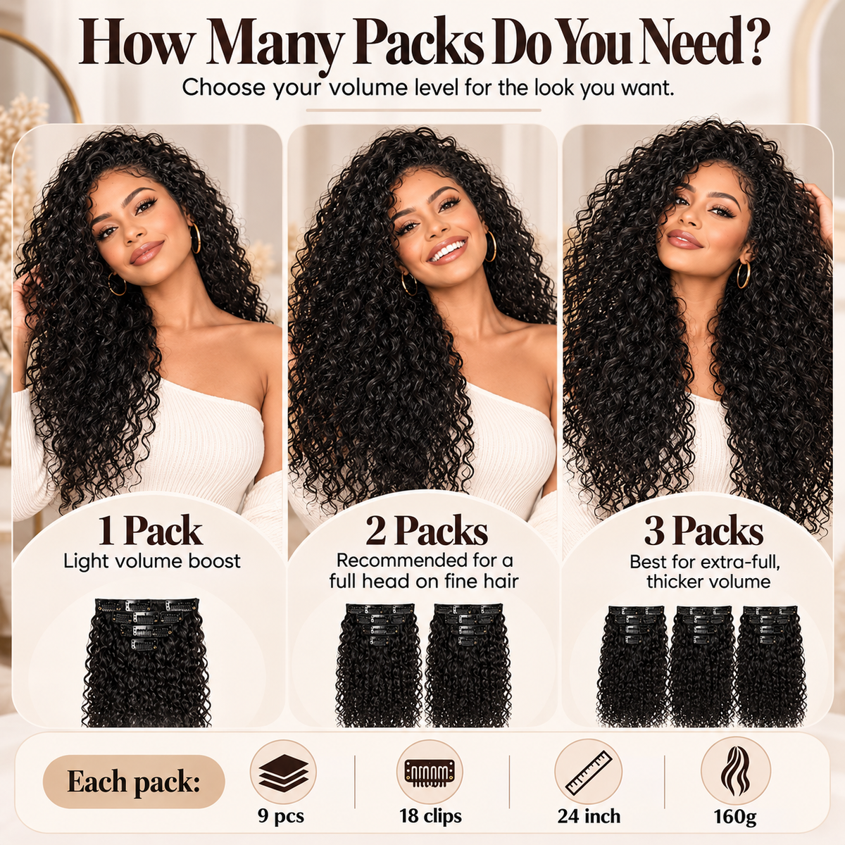 🔥24 inch Kinky Curly Clip In Hair Extensions 160g