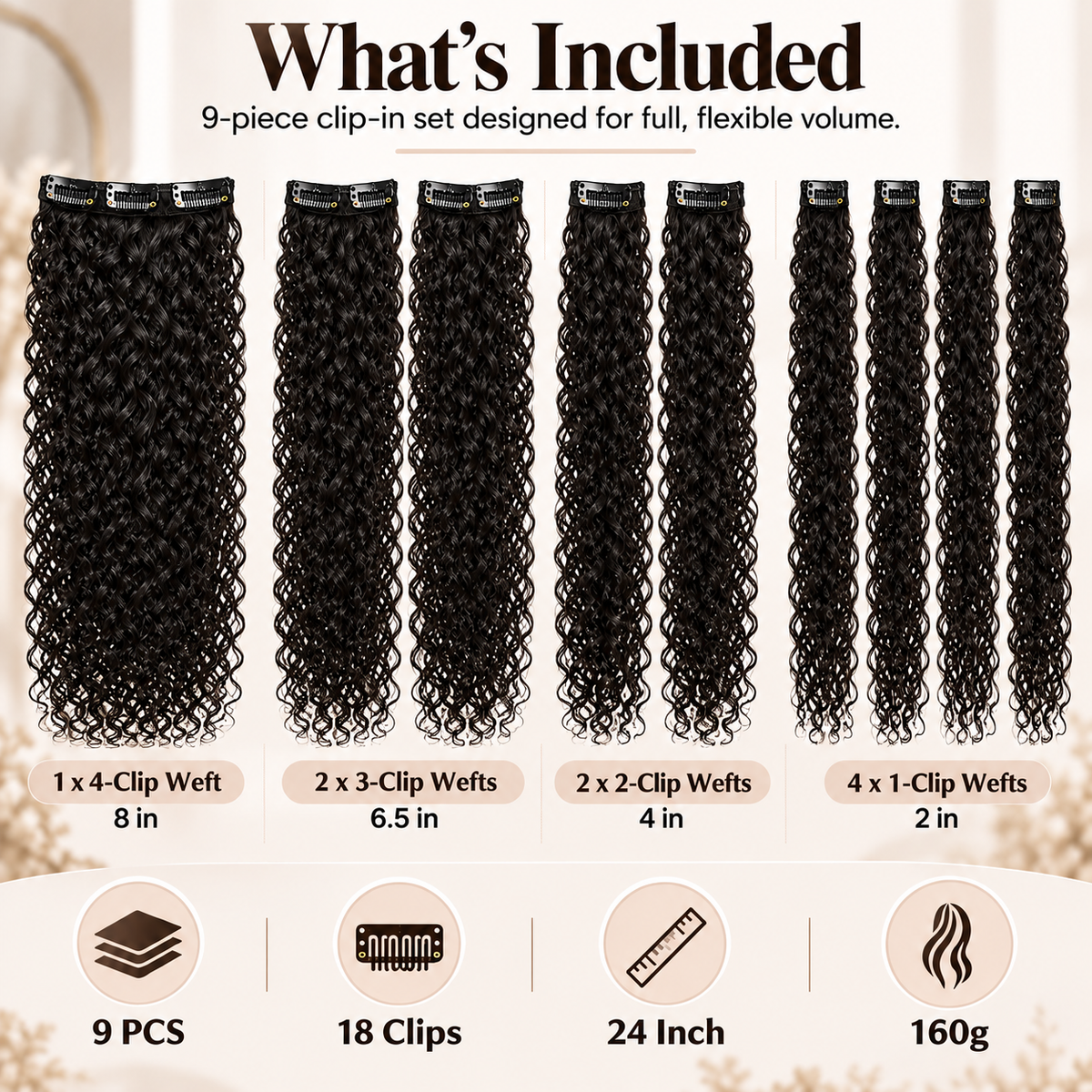 🔥24 inch Kinky Curly Clip In Hair Extensions 160g