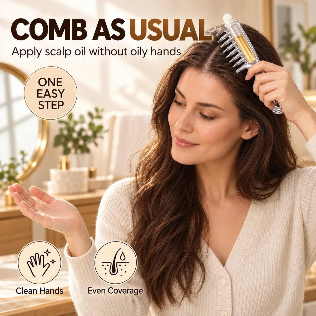 🎁Scalp Oil Applicator Comb with 6 Stainless Steel Massage Rollers – Refillable, Leak-Resistant Hair Care Comb