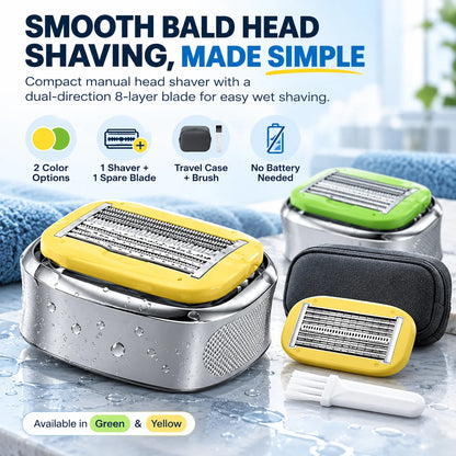 🎁Manual Bald Head Shaver Kit with Spare Blade &amp; Travel Case