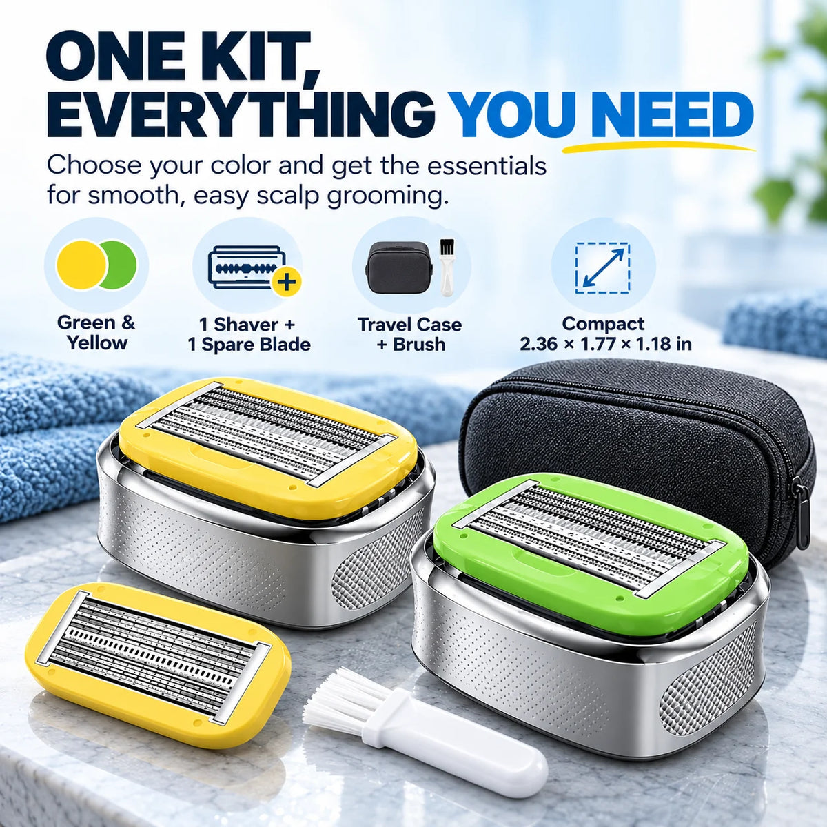 🎁Manual Bald Head Shaver Kit with Spare Blade &amp; Travel Case