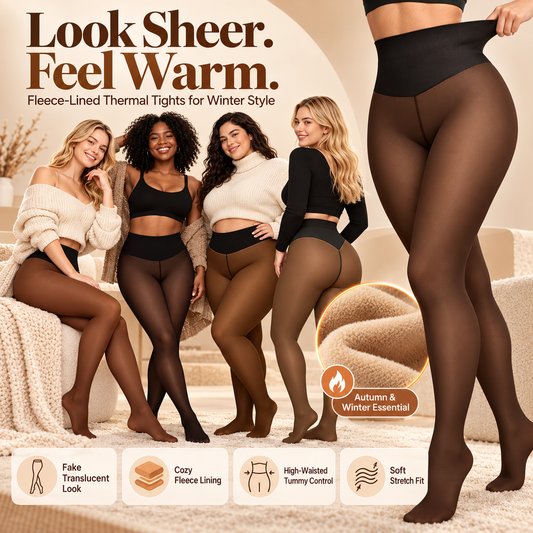 🔥Women Fleece Lined Tights Body Slimming Leggings Sheer Fake Translucent