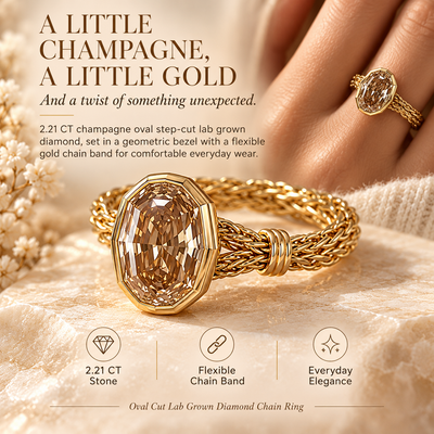🎁2.21 CT Champagne Oval Diamond Flexible Chain Ring