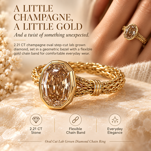 🎁2.21 CT Champagne Oval Diamond Flexible Chain Ring