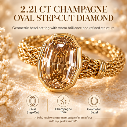 🎁2.21 CT Champagne Oval Diamond Flexible Chain Ring