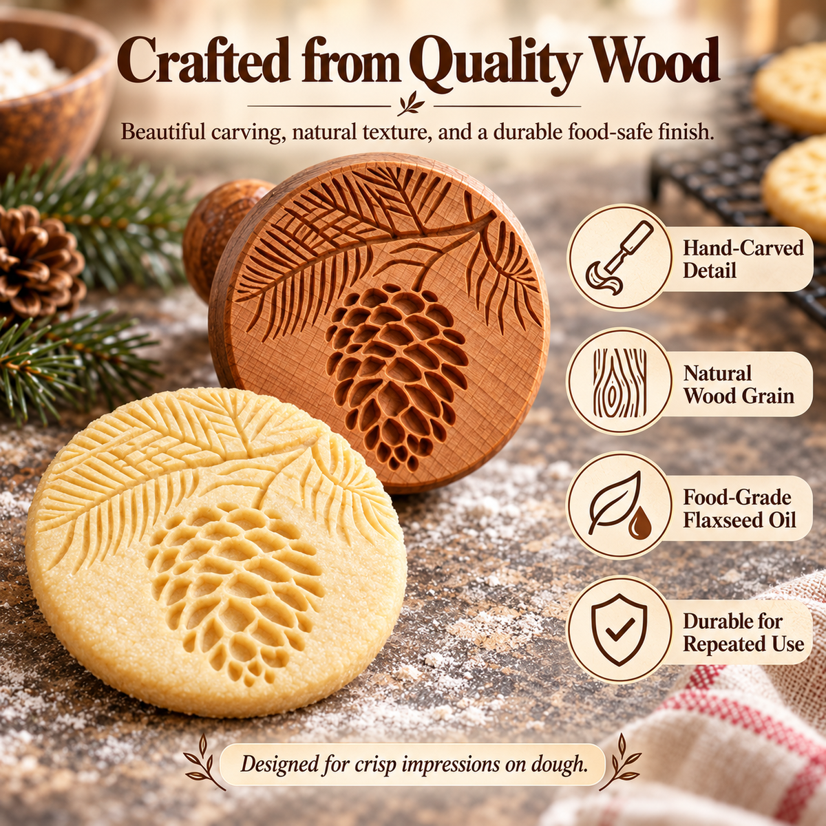 🔥Wood Cookie Stamp, 2.5 Inch