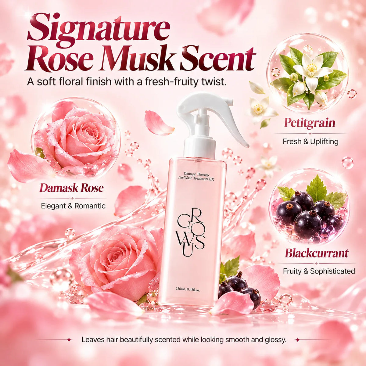 🎁Rose Pearl Leave-In Hair Treatment Spray, 200ml – Keratin & Collagen Spray for Smooth, Shiny, Frizz-Free Hair