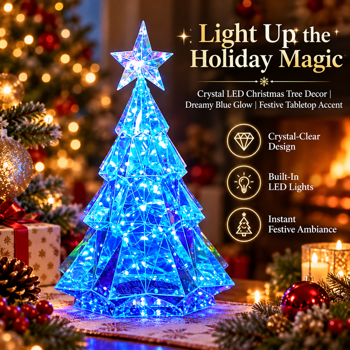 🎀Crystal LED Christmas Tree – Dreamy Blue Glow Tabletop Decoration