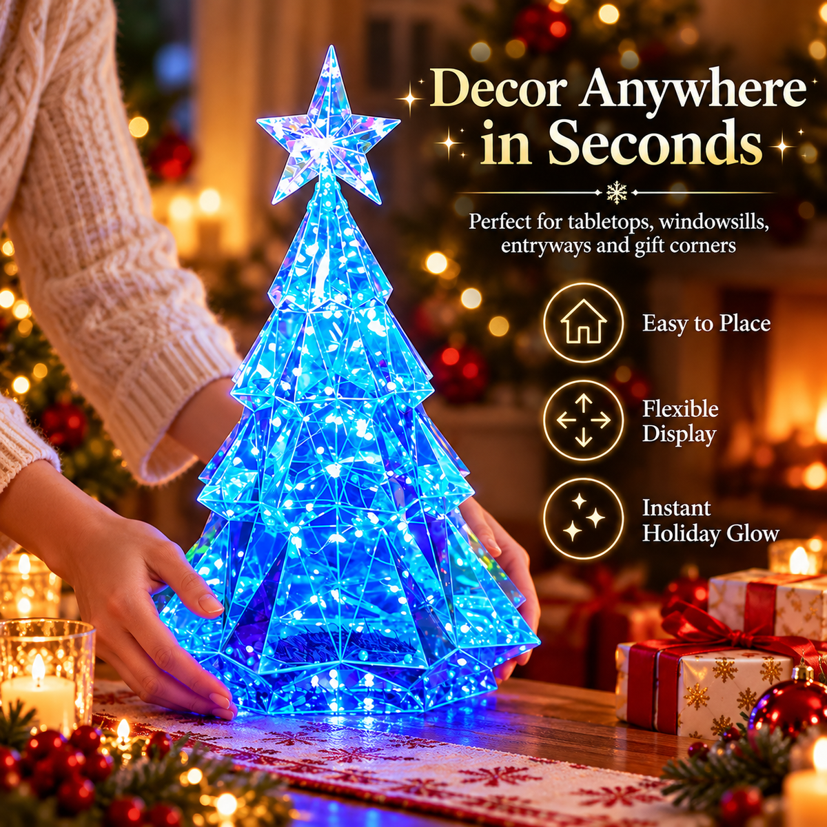 🎀Crystal LED Christmas Tree – Dreamy Blue Glow Tabletop Decoration