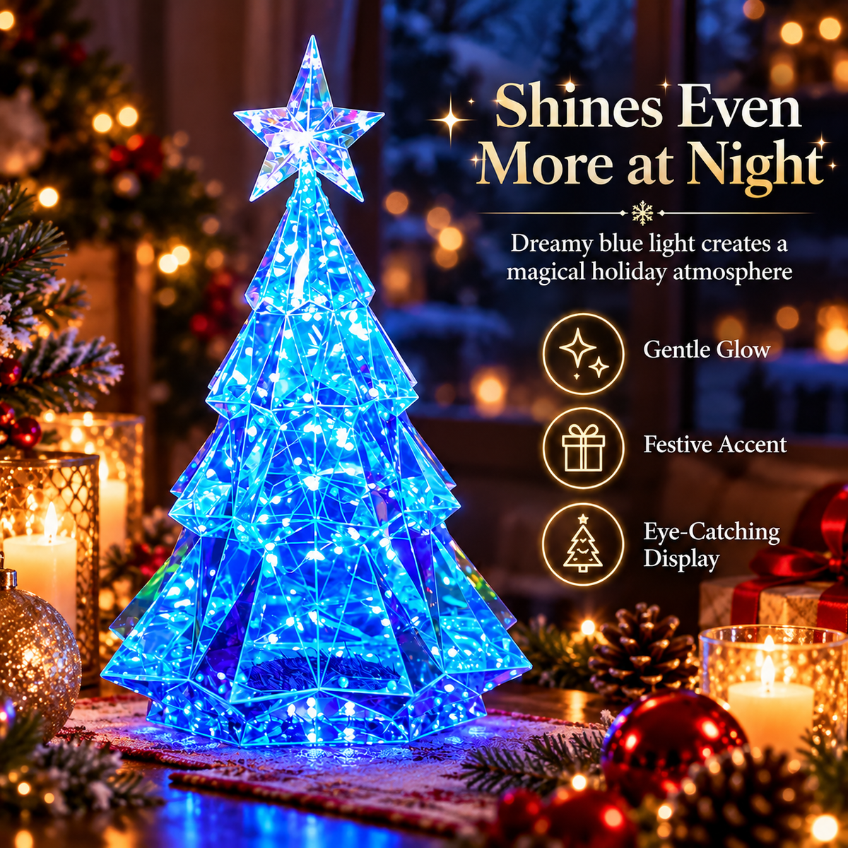 🎀Crystal LED Christmas Tree – Dreamy Blue Glow Tabletop Decoration