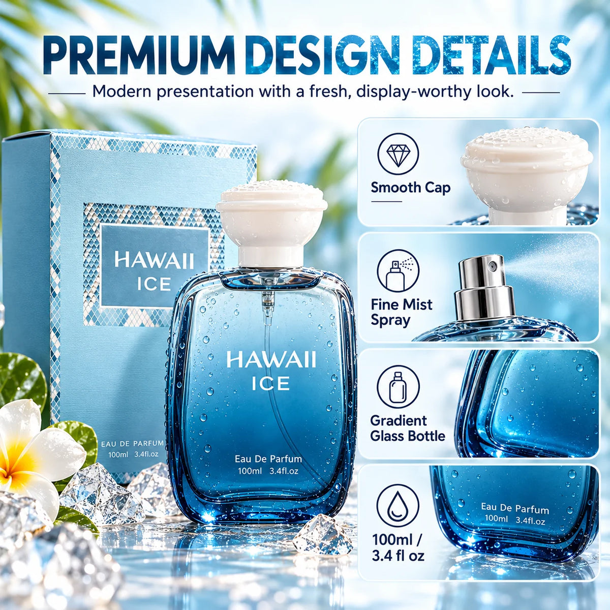🎁Hawaii Ice Eau De Parfum – Fresh Citrus & Woody Scent, 100ml