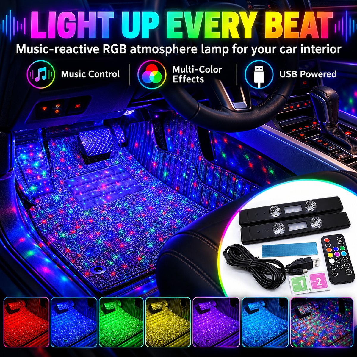 ❤️Music Reactive RGB Car Ambient Lights