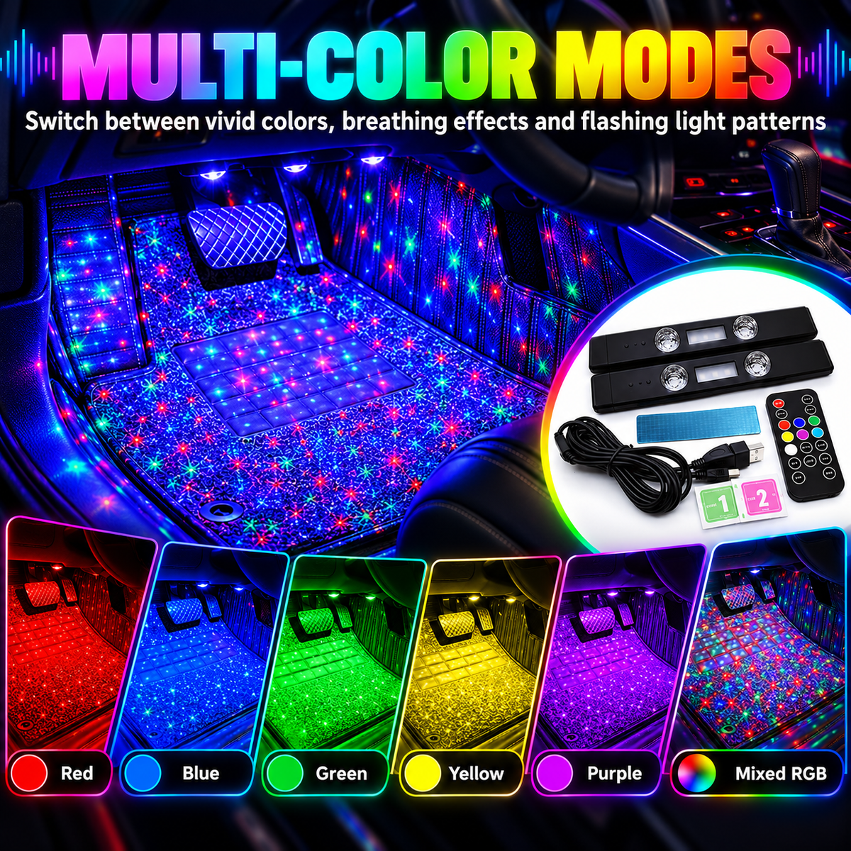 ❤️Music Reactive RGB Car Ambient Lights