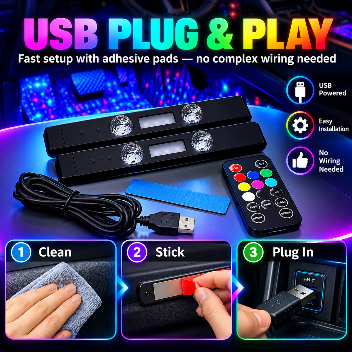 ❤️Music Reactive RGB Car Ambient Lights
