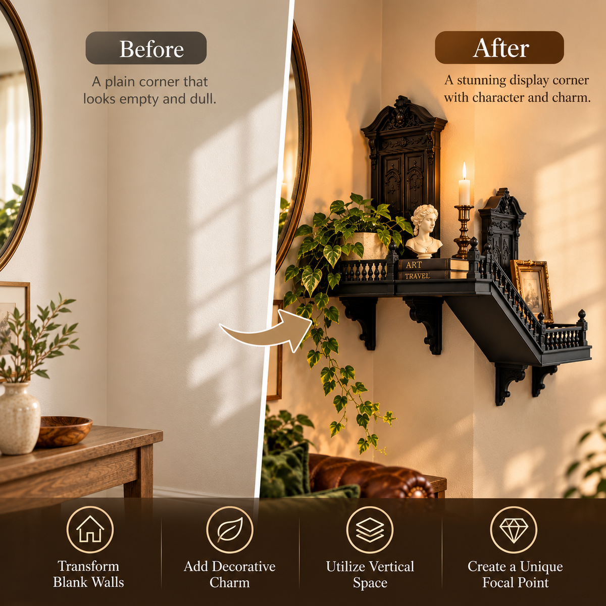 ❤️Gothic Corner Wall Shelf – Transform Empty Corners