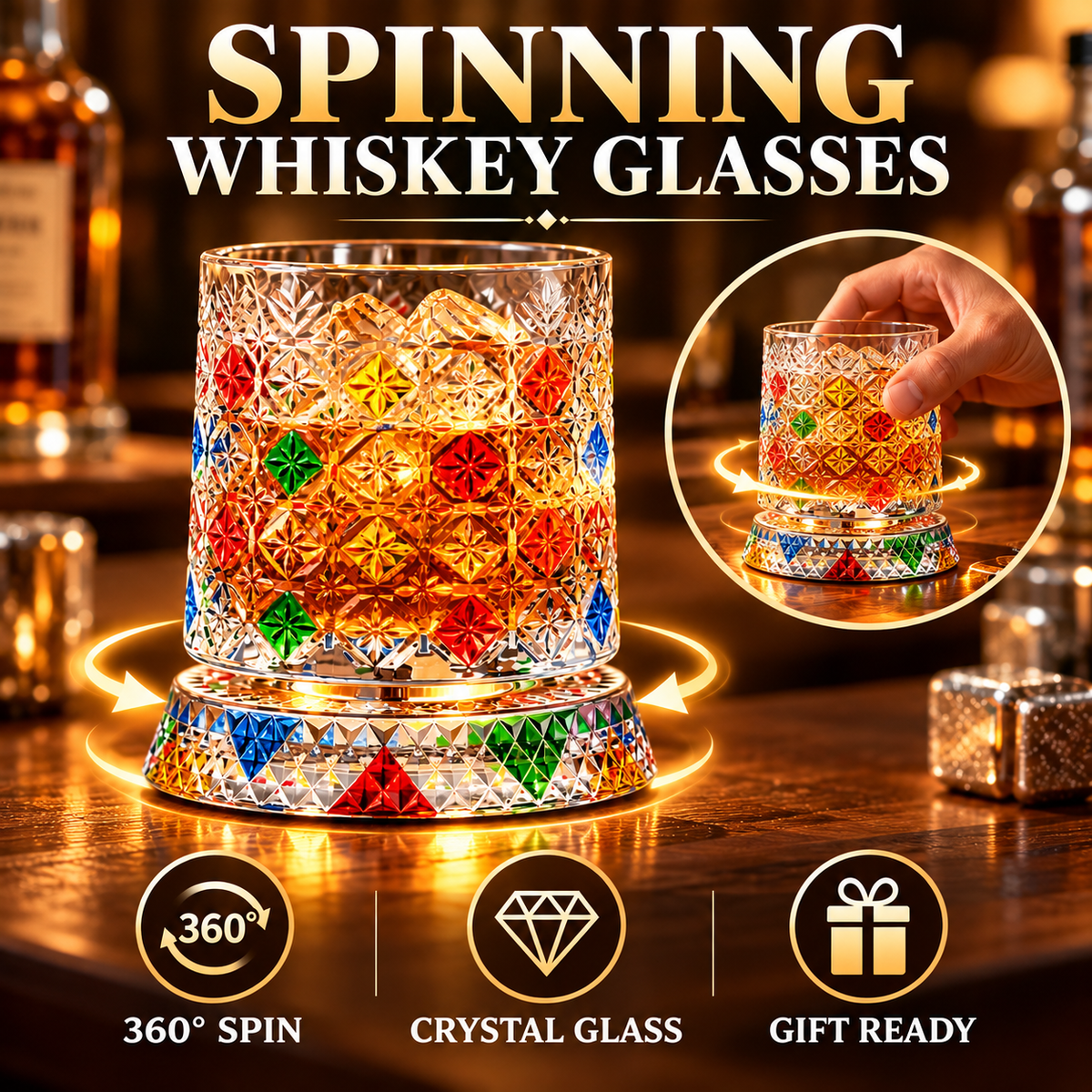 🔥Luxury 360° Spinning Crystal Glass