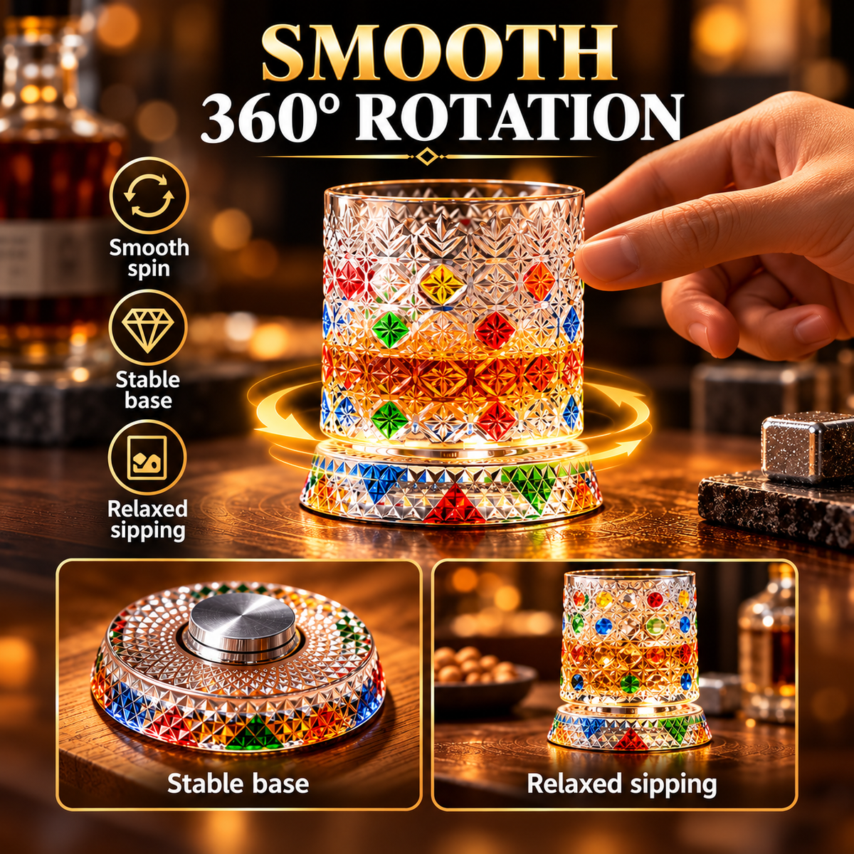 🔥Luxury 360° Spinning Crystal Glass