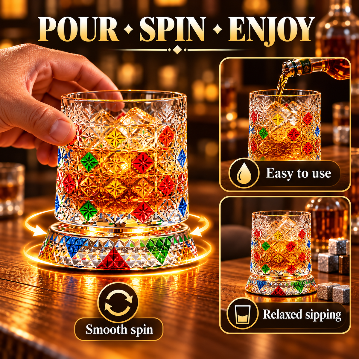 🔥Luxury 360° Spinning Crystal Glass