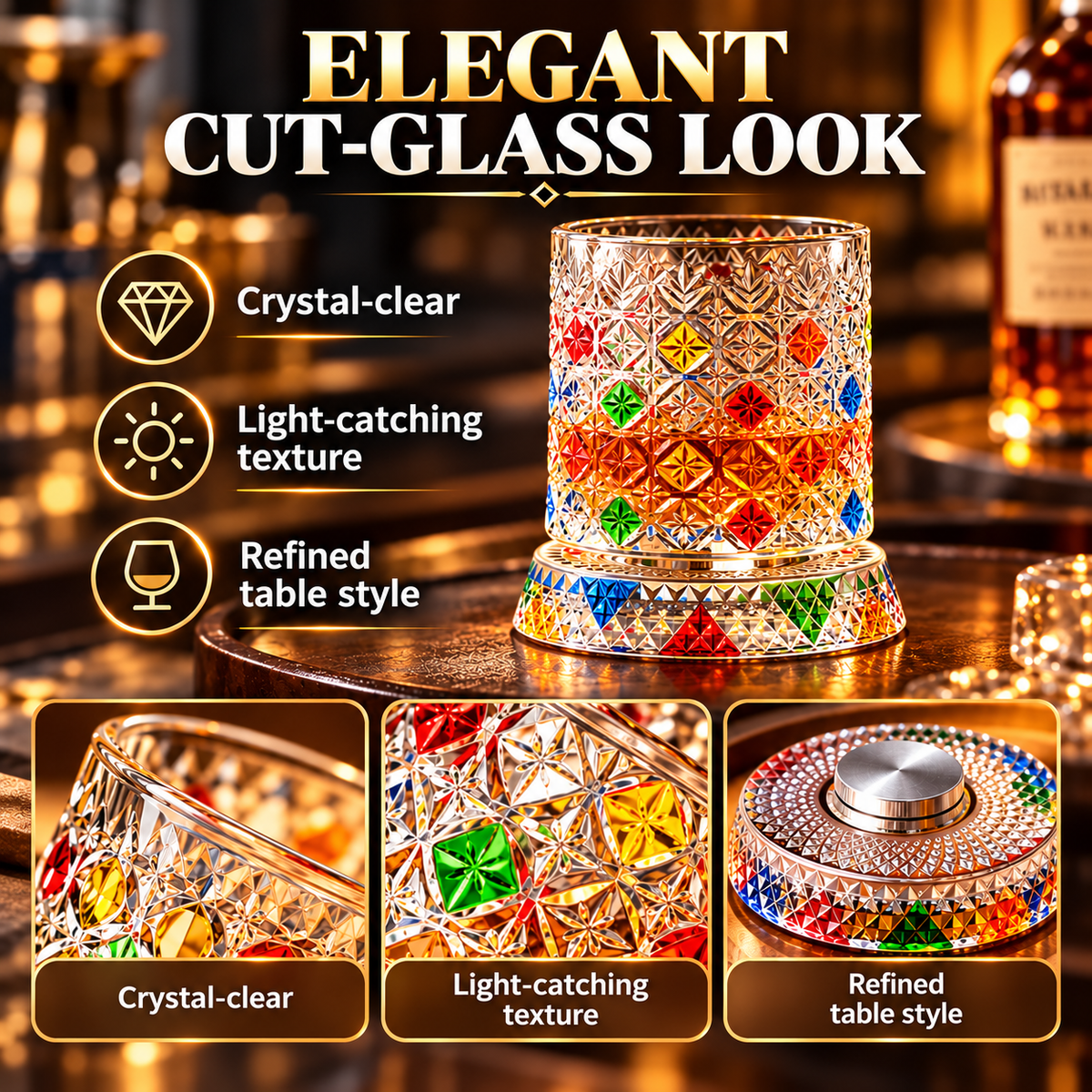 🔥Luxury 360° Spinning Crystal Glass