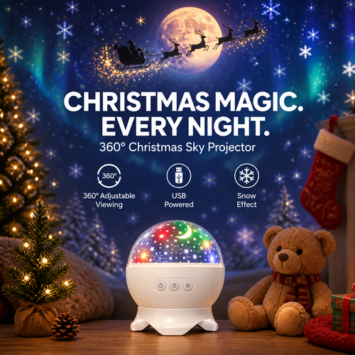 ❤️Christmas Sky Projector – 360° Snow & Santa Light Show