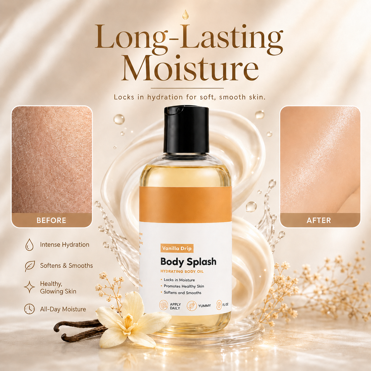 ✨ Body Splash Skin Smoothing Body Oil, Non-Greasy Hydrating Glow Oil
