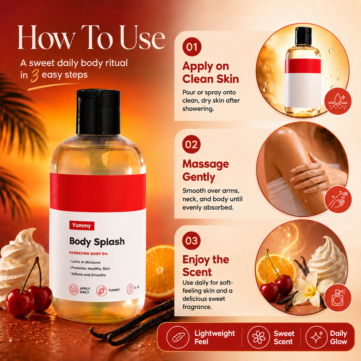 ✨ Body Splash Skin Smoothing Body Oil, Non-Greasy Hydrating Glow Oil