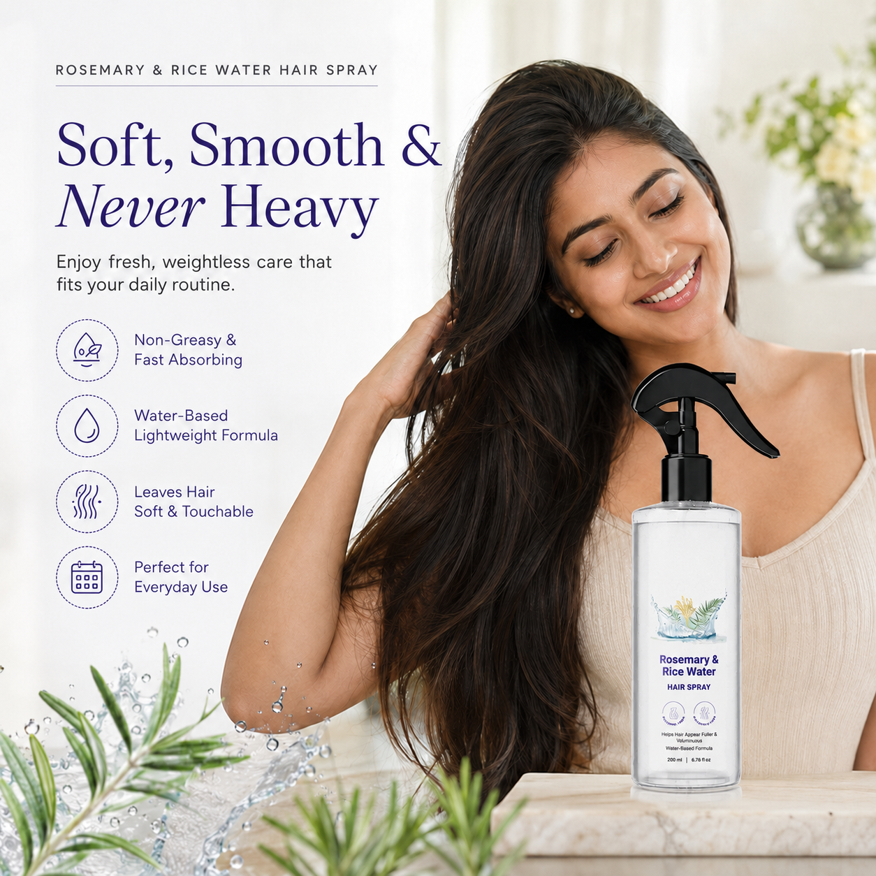 🌿100% Natural Rosemary Rice Water Spray, Nourishing Hair Spray 200ml