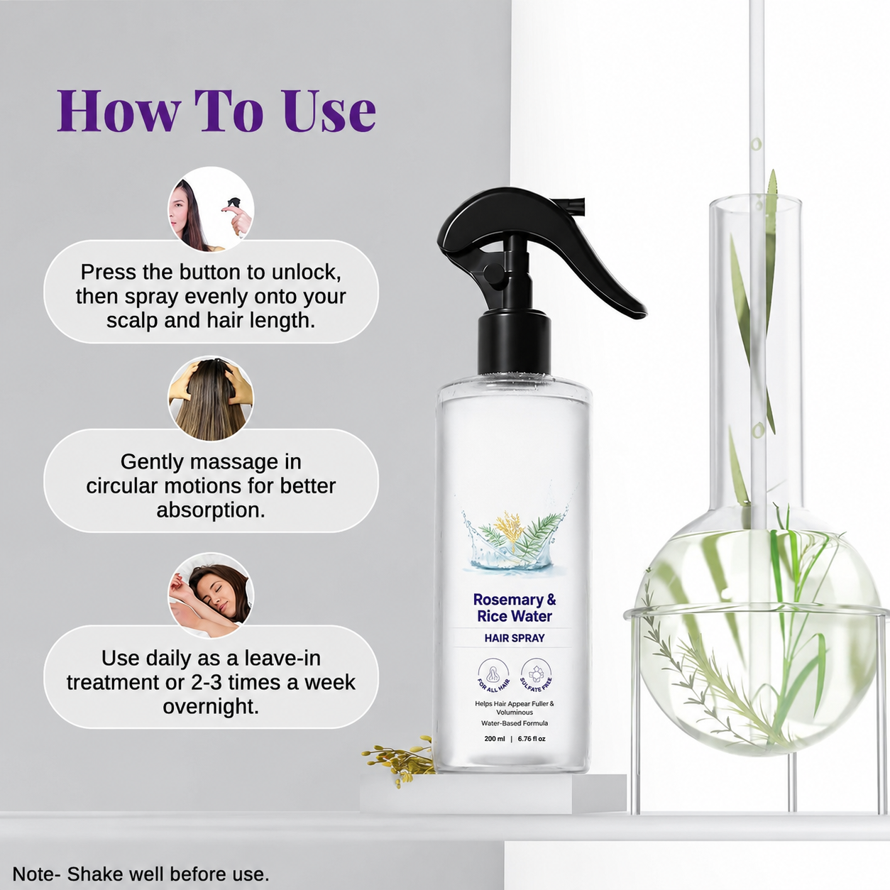 🌿100% Natural Rosemary Rice Water Spray, Nourishing Hair Spray 200ml