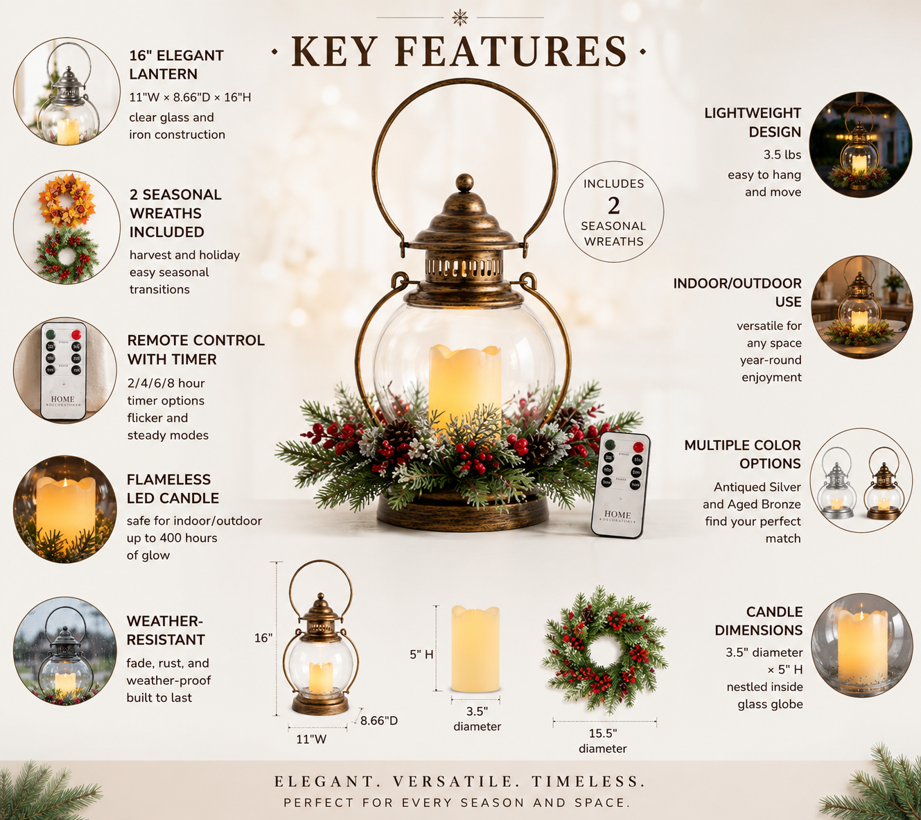 Home Reflections Indoor/Outdoor 16" Hanging Lantern