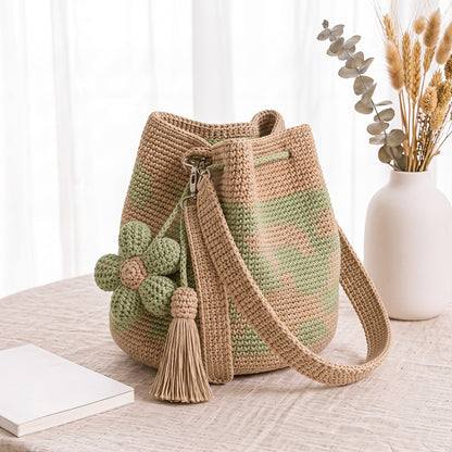 Handmade Crochet Flower Tote Bag – Embroidered Bohemian Style Knitted Floral Drawstring Beach Bag