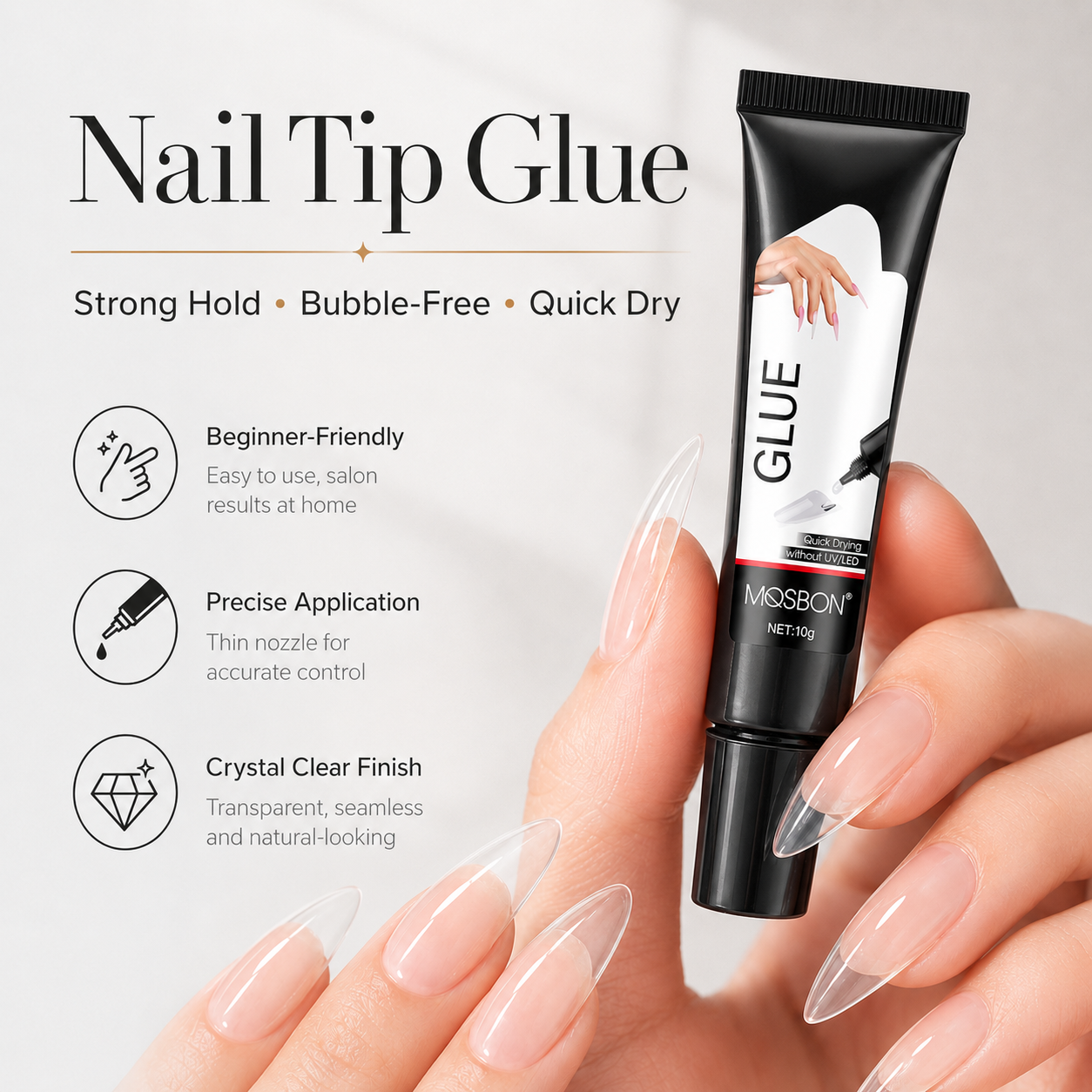 💅 Semi Solid Press On Nail Glue Gel, Quick Dry Long Lasting, No UV Lamp Required