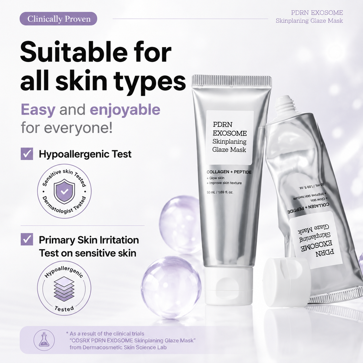 Mascarilla exfoliante facial PDRN con exosomas y efecto glaze: mascarilla intensiva de peeling con colágeno