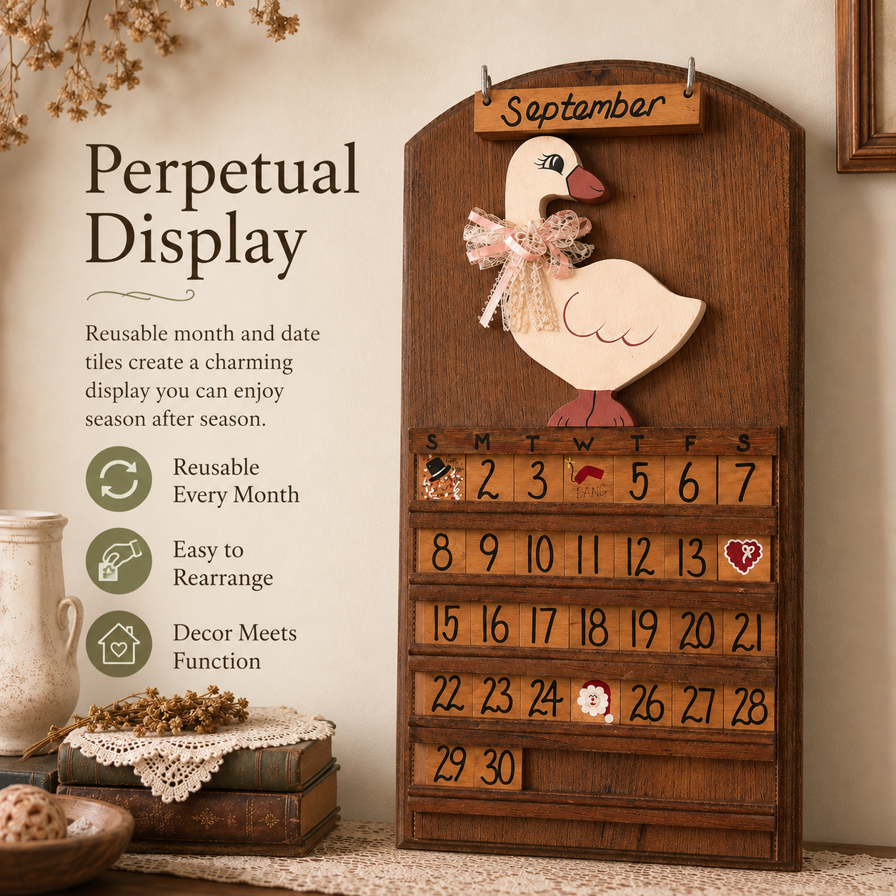 Vintage Wooden Goose Perpetual Calendar