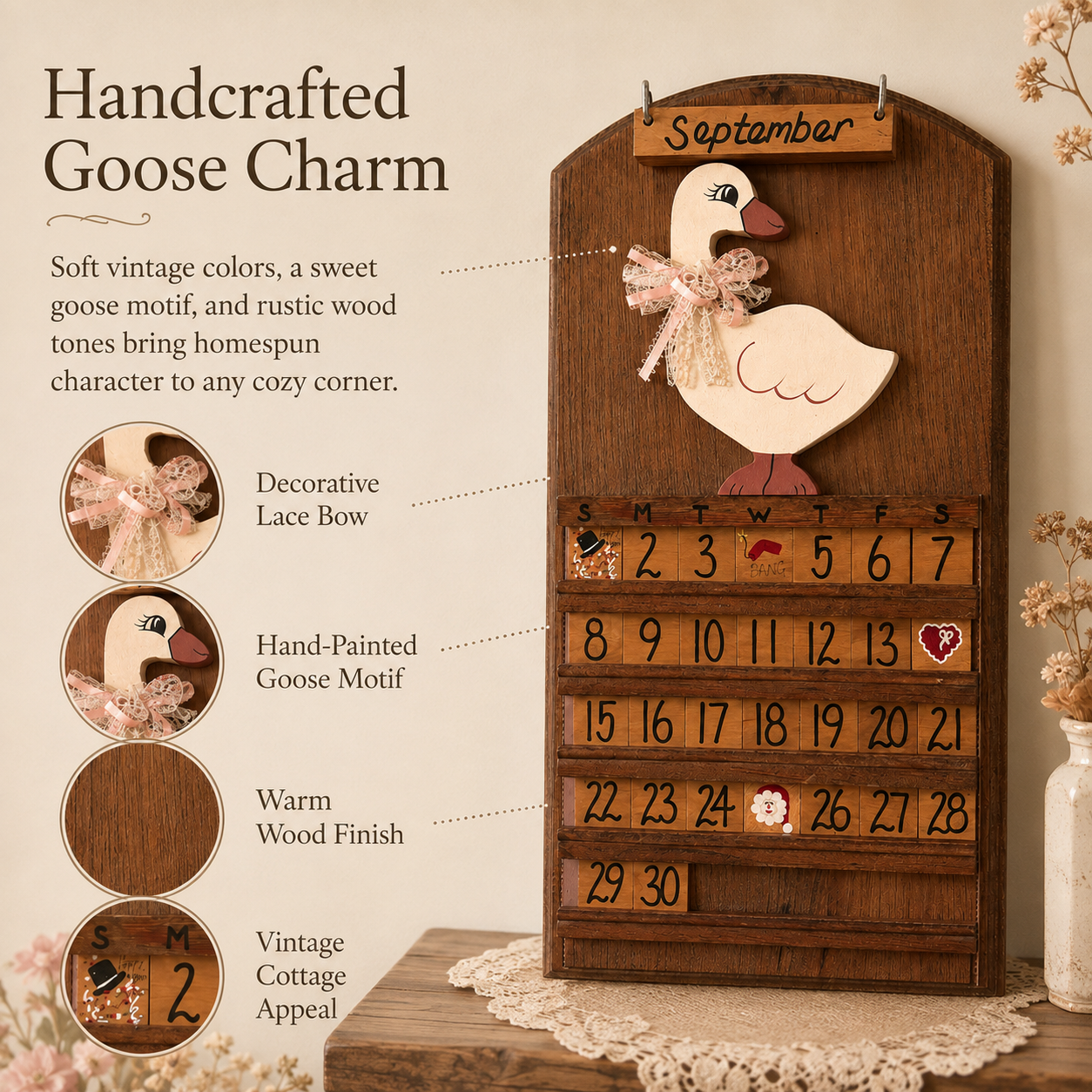 Vintage Wooden Goose Perpetual Calendar