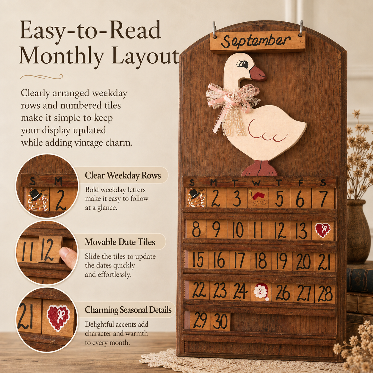 Vintage Wooden Goose Perpetual Calendar