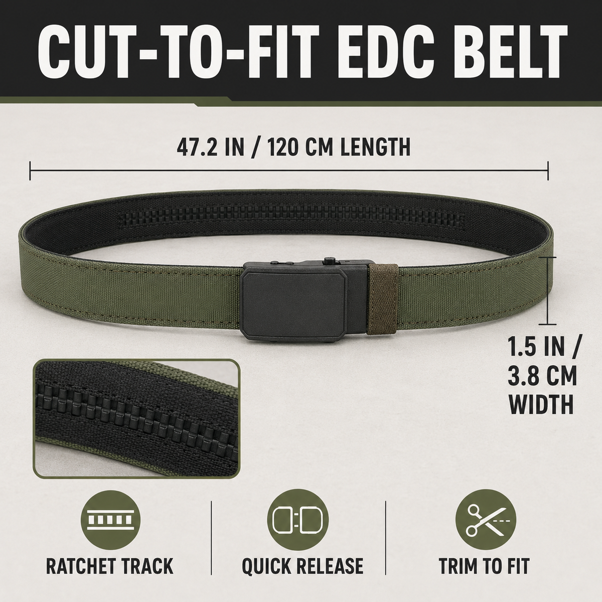 No-Sag Micro-Adjustable EDC Ratchet Belt