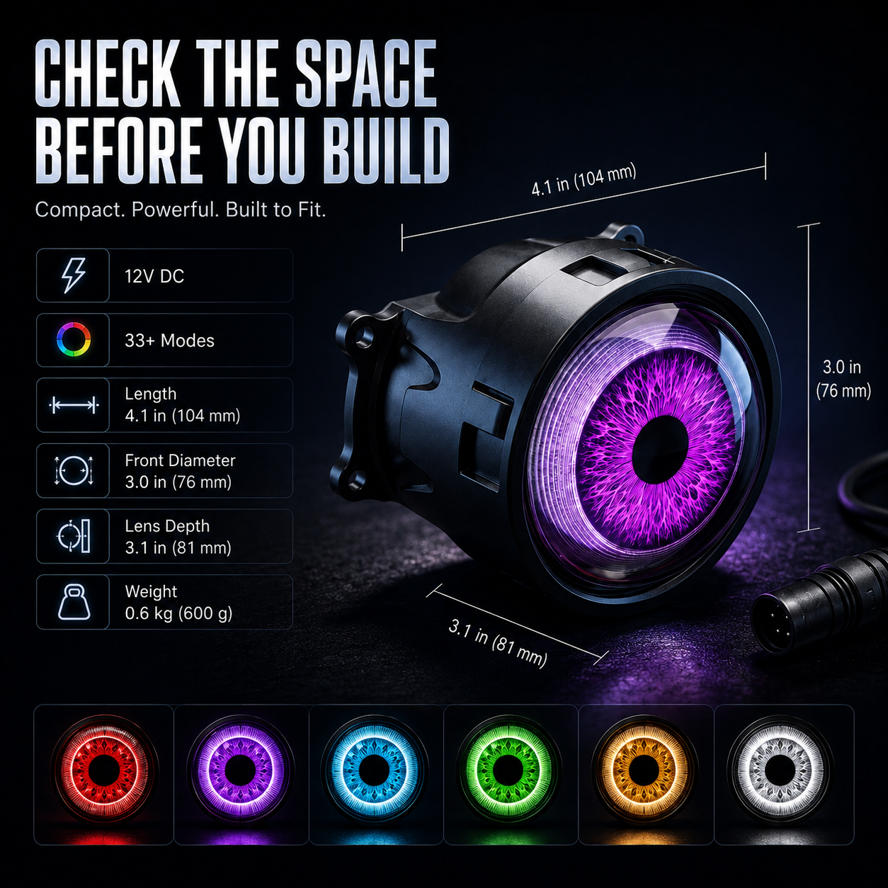 Luz ambiental LED para coche "Ojo de Demonio"