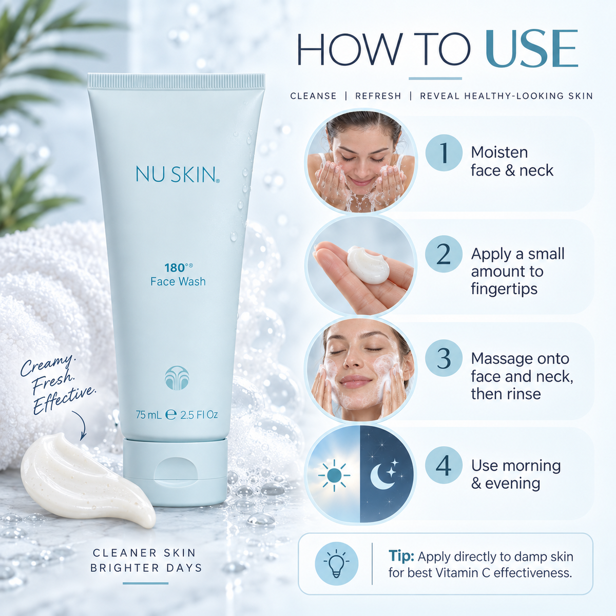 🎉Nu Skin 180° Face Wash | Vitamin C | Mature Skin | 2.5 Fl Oz | 1 Pack