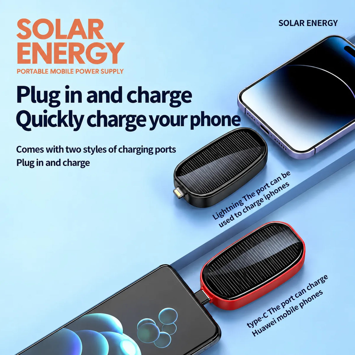 🎁Solar Mini Power Bank with Built-In Charging Connector