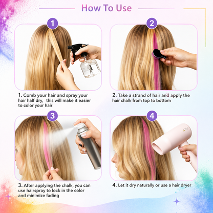12-Color Washable Temporary Hair Chalk Set with Free Spray Bottle
