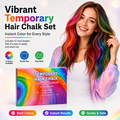 12-Color Washable Temporary Hair Chalk Set with Free Spray Bottle