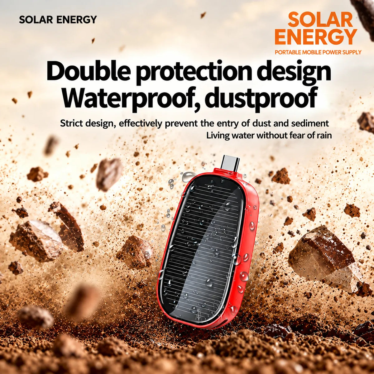 🎁Solar Mini Power Bank with Built-In Charging Connector